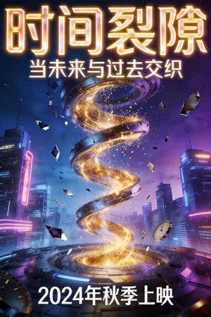科幻剧《时间裂隙》海报 - 未来城市与时间隧道视觉效果