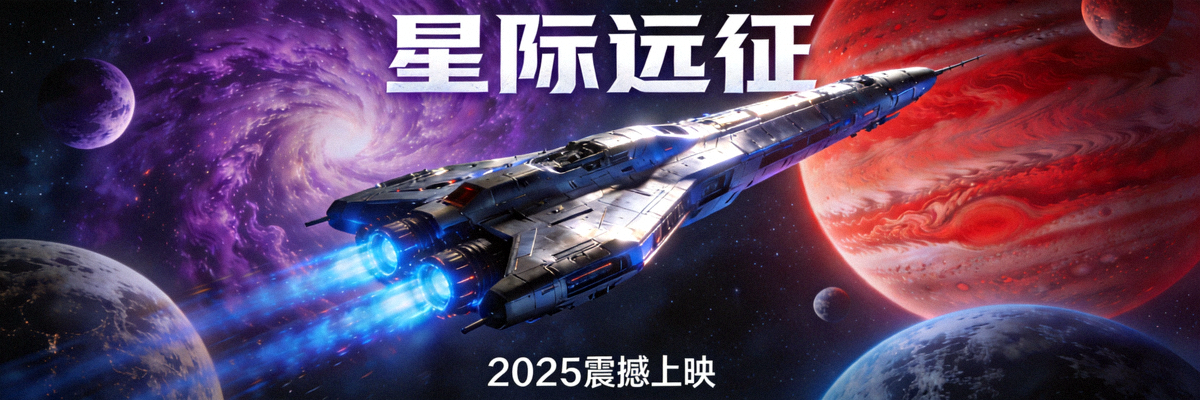 热门科幻动作大片《星际远征》海报 - 太空飞船与星球背景